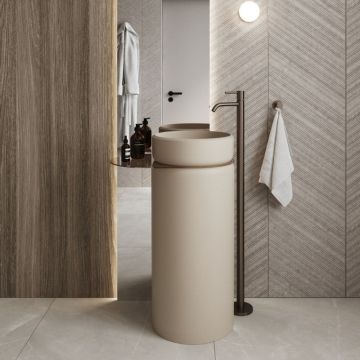 UMYWALKA WOLNOSTOJĄCA 85X40 BEIGE MATT MASSI RONA + CZARNA SZKLANA PÓŁKA
