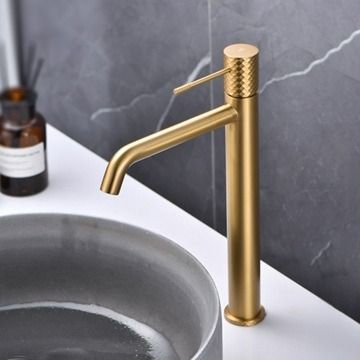 Bateria umywalkowa stojąca wysoka Multi Line Turia, złoto szczotkowane PVD