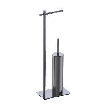 Szczotka WC stojąca z uchwytem na papier Practic, Gun Metal