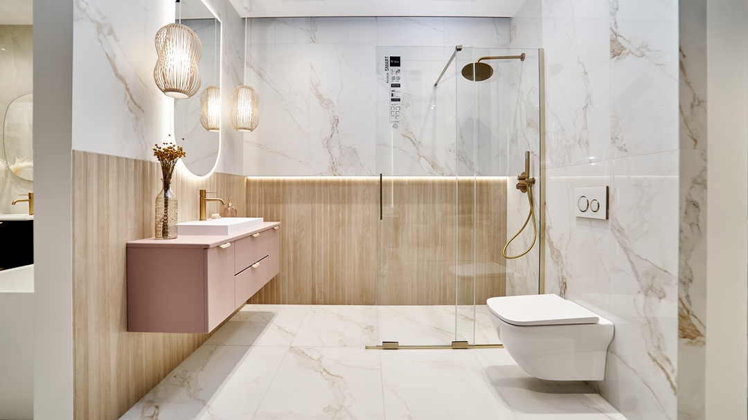 Płytki wielkoformatowe marmurkowe w salonie Multi Design w Poznaniu